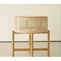 Stylish Natural Oak Wood Tea Table with Rattan Accents tzm-528
