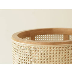 Stylish Natural Oak Wood Tea Table with Rattan Accents tzm-528