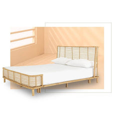 Natural Wood & Rattan Bedside Cabinet - Elegant & Stylish Nightstand for Bedroom Decor tzm-540