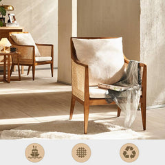 Modern Multi-Tone Rattan & Ash Wood Chair with Cotton-Ramie Upholstery tzm-541