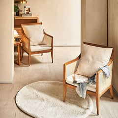 Modern Multi-Tone Rattan & Ash Wood Chair with Cotton-Ramie Upholstery tzm-541