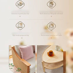 Black Rattan Tea Table with Natural Ash Wood Finish tzm-545