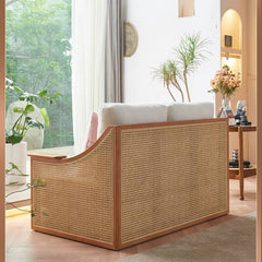 Black Rattan Tea Table with Natural Ash Wood Finish tzm-545