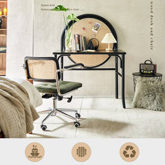 Stunning Black Rattan Makeup Table with Natural Ash Wood Finish and Multi-Layer Board tzm-550