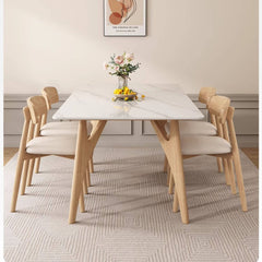 Stylish White and Gray Sintered Stone Table with Durable Rubber Wood Base ybn-388