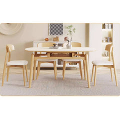 Elegant White Rubber Wood Dining Table with Durable Sintered Stone Top ybn-391