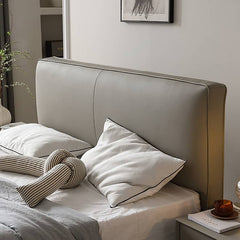 Stylish Grey Faux Leather Bed - Modern Design with Genuine Leather Accents Hersa-1628
