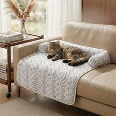 Ollie Geometric Lounge Couch – All-Season Plaid Jacquard Sofa Bed for Dogs & Cats