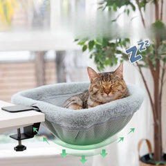 Desk-Mounted Heavy-Duty Cat Hammock – Adjustable Clamp-On Desk Side Perch