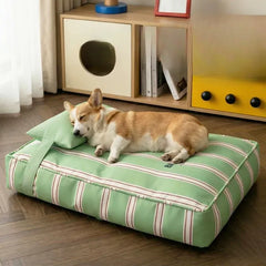 Coastal Stripe Water-Resistant Pet Lounge Mat with Integrated Pillow