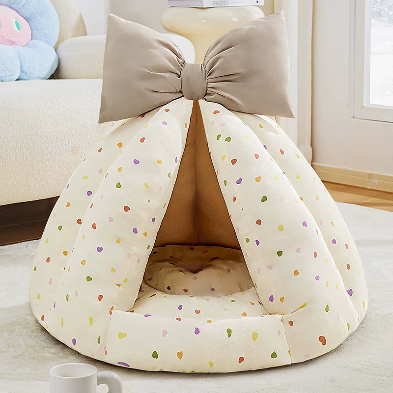 Cozy Semi-Enclosed Pet Cave House – All-Season Calming Teepee Bed for Cats & Small Dogs