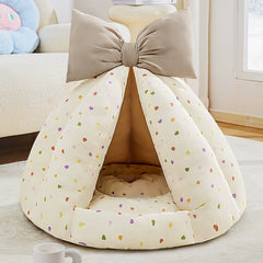 Cozy Semi-Enclosed Pet Cave House – All-Season Calming Teepee Bed for Cats & Small Dogs