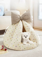 Cozy Semi-Enclosed Pet Cave House – All-Season Calming Teepee Bed for Cats & Small Dogs