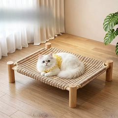 Elevated Wooden Cat Hammock Bed & Sisal Scratcher – Detachable All-Season Lounger
