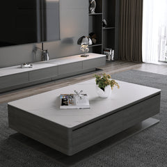 Modern Multi-Layer TV Cabinet with Sintered Stone Top and Pine Finish faml-302