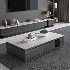 Modern White & Grey Marble Tea Table with Pine Wood and Metal Frame faml-696