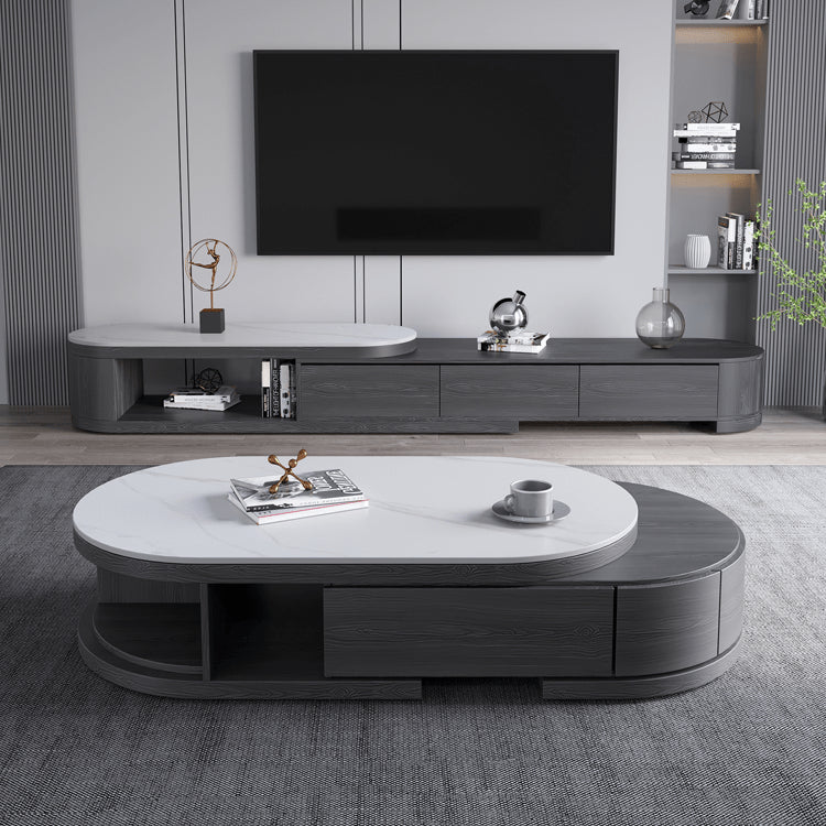 Stylish White Glossy Tea Table with Matte Grey Marble Top and Durable Plywood & Metal Frame faml-701