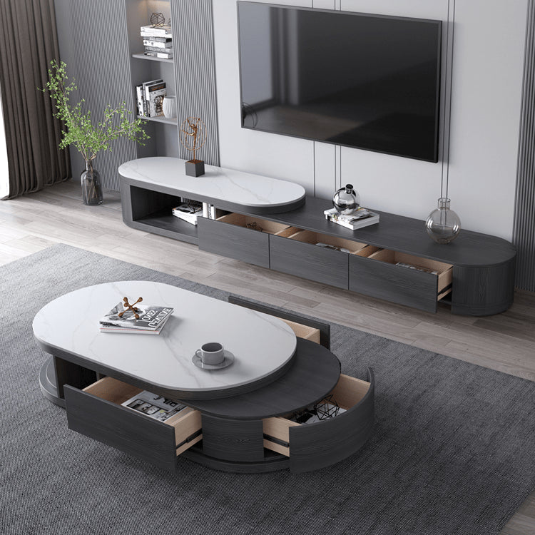 Stylish White Glossy Tea Table with Matte Grey Marble Top and Durable Plywood & Metal Frame faml-701