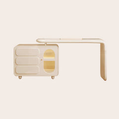 Stylish Beige Pine and Rubber Wood Table with Glass Top fbby-1375