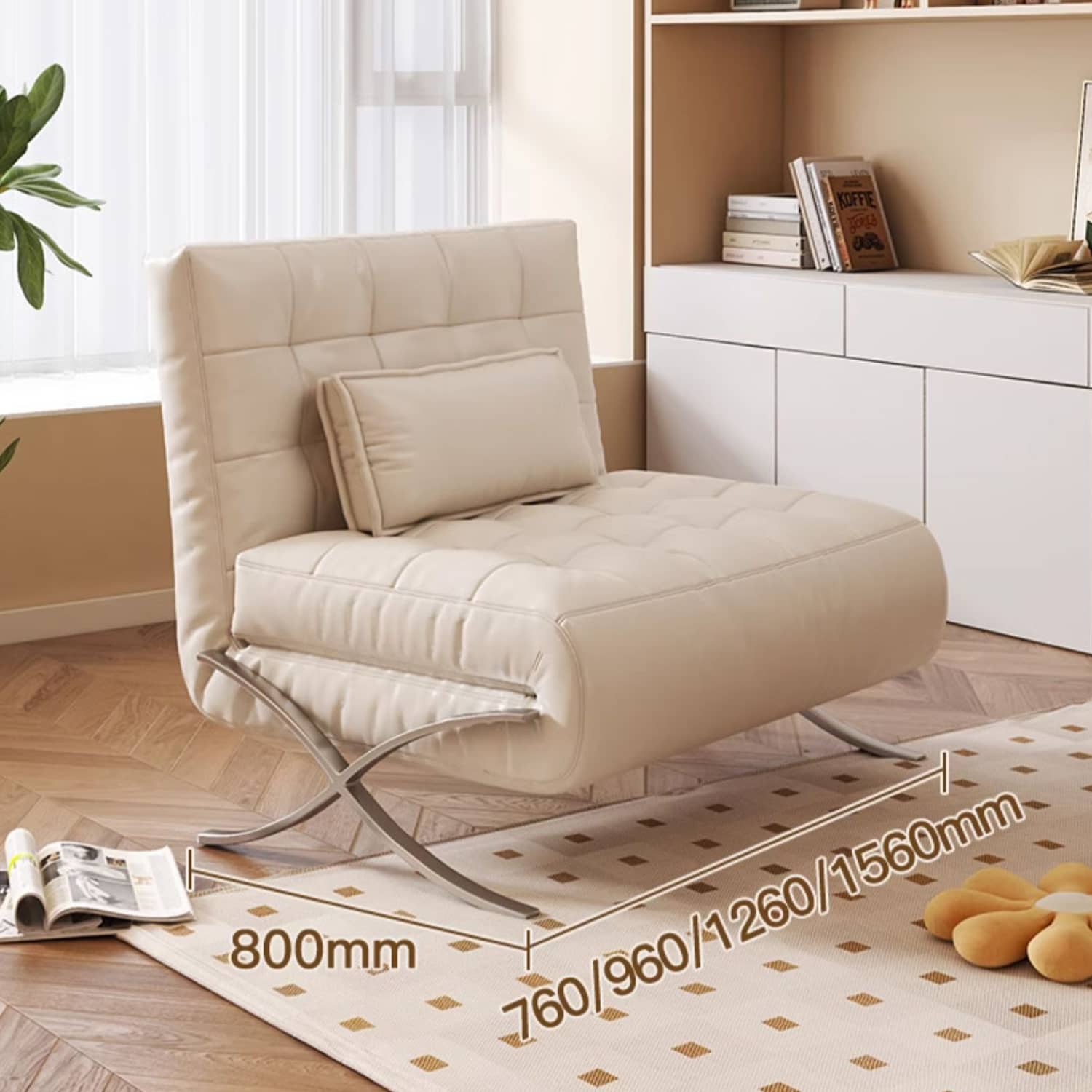 Modern Beige & Black Orange Accented Stainless Steel Faux Leather Sofa fbby-1382