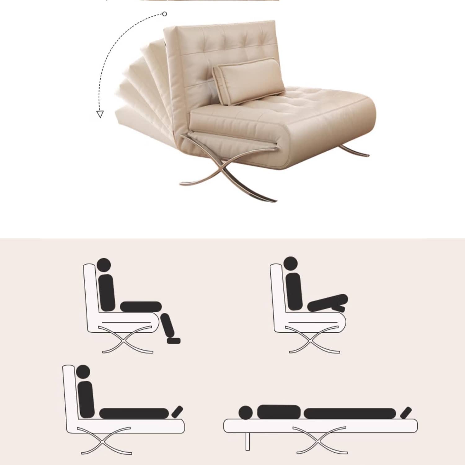 Modern Beige & Black Orange Accented Stainless Steel Faux Leather Sofa fbby-1382