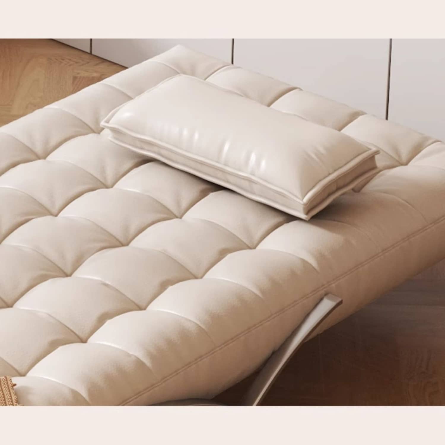 Modern Beige & Black Orange Accented Stainless Steel Faux Leather Sofa fbby-1382