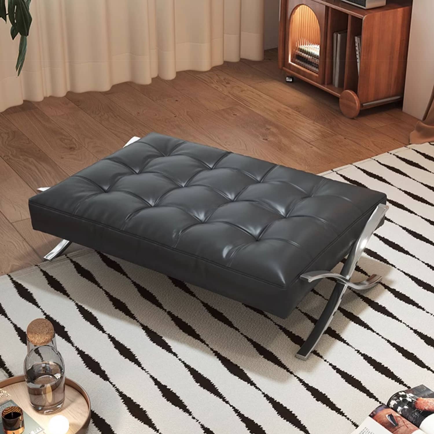 Modern Beige & Black Orange Accented Stainless Steel Faux Leather Sofa fbby-1382