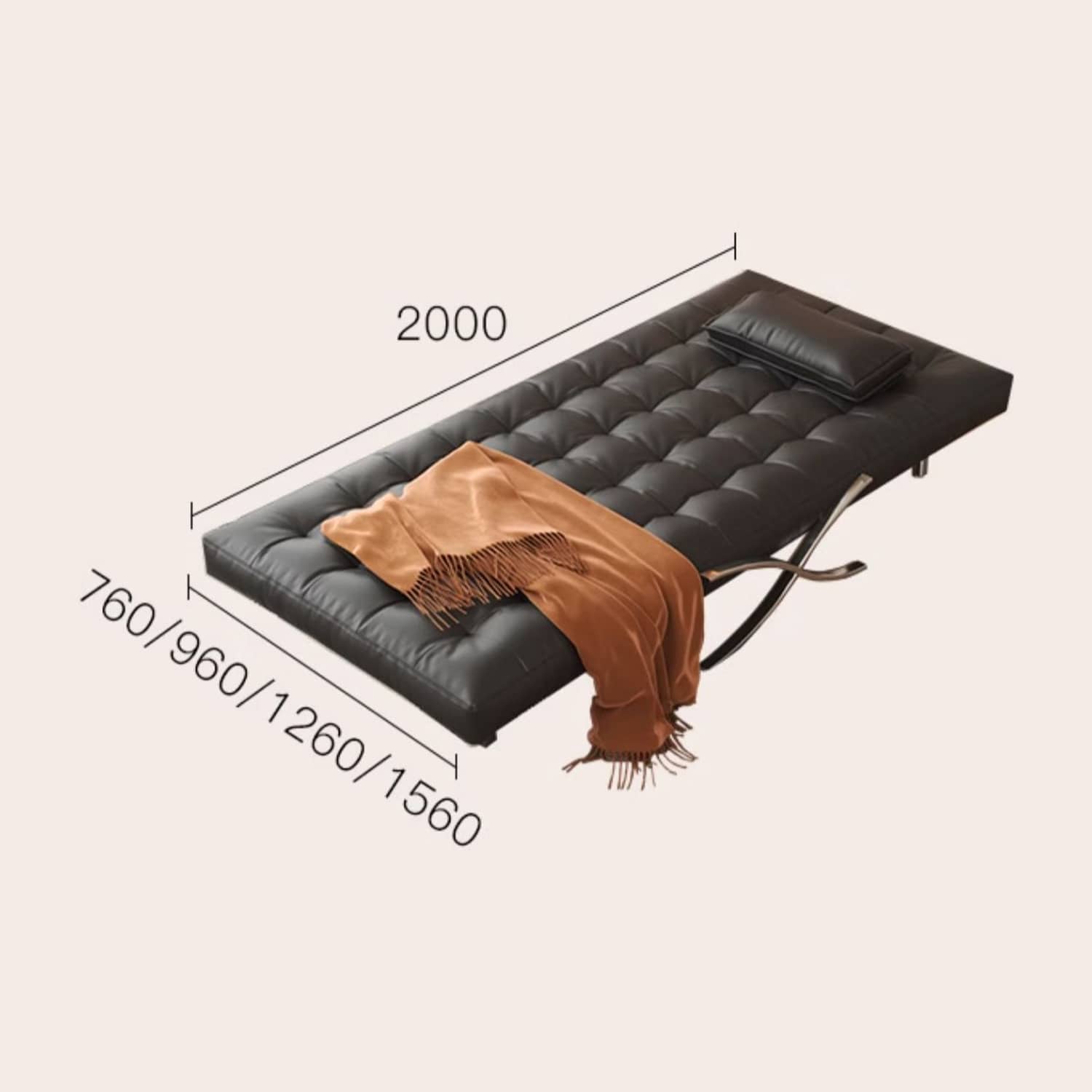 Modern Beige & Black Orange Accented Stainless Steel Faux Leather Sofa fbby-1382
