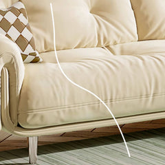 Luxurious Beige Sofa with Solid Wood Frame & Stainless Steel Accents - Premium Down & Faux Leather Upholstery fbby-1389