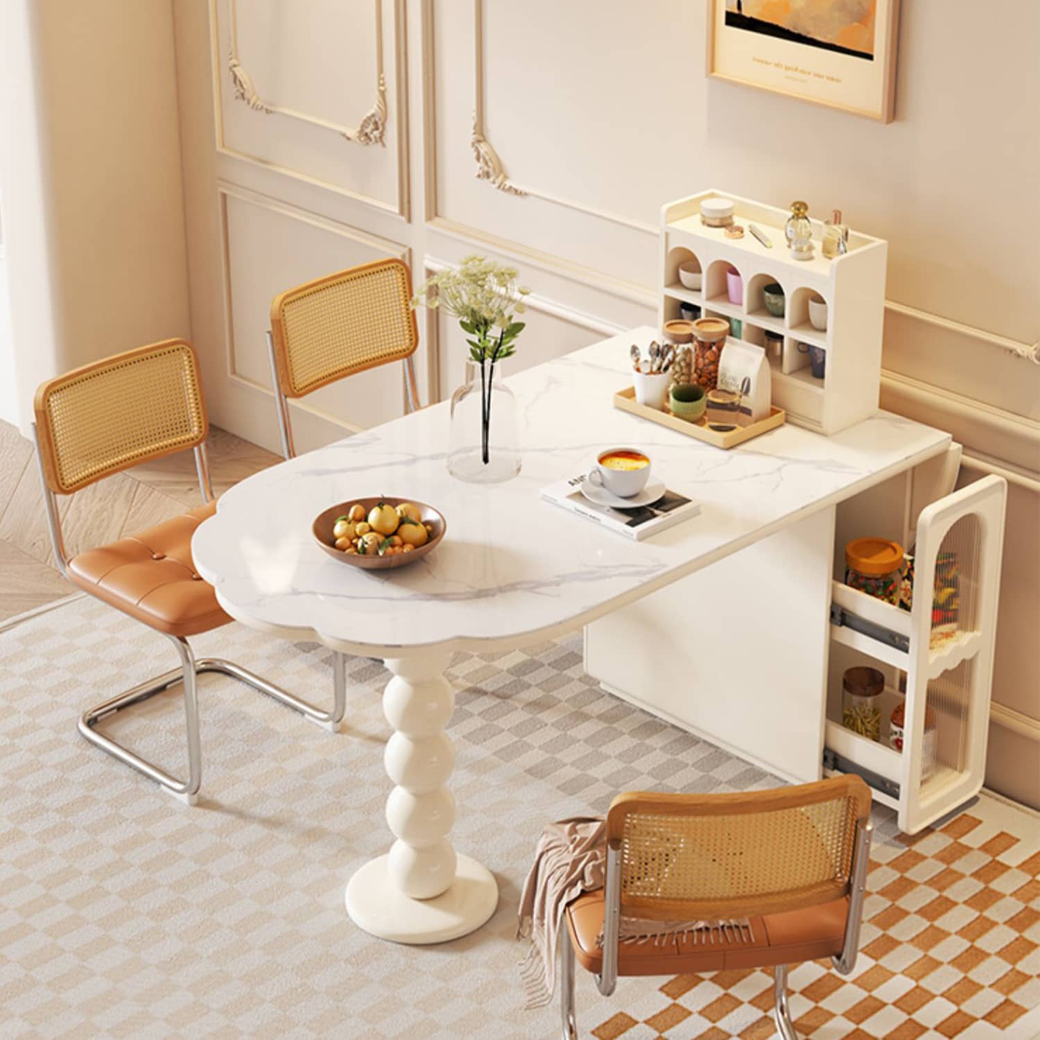 Elegant Beige Dining Table: Solid Wood, Laminated Wood, Sintered Stone & Glass Options fbby-1390