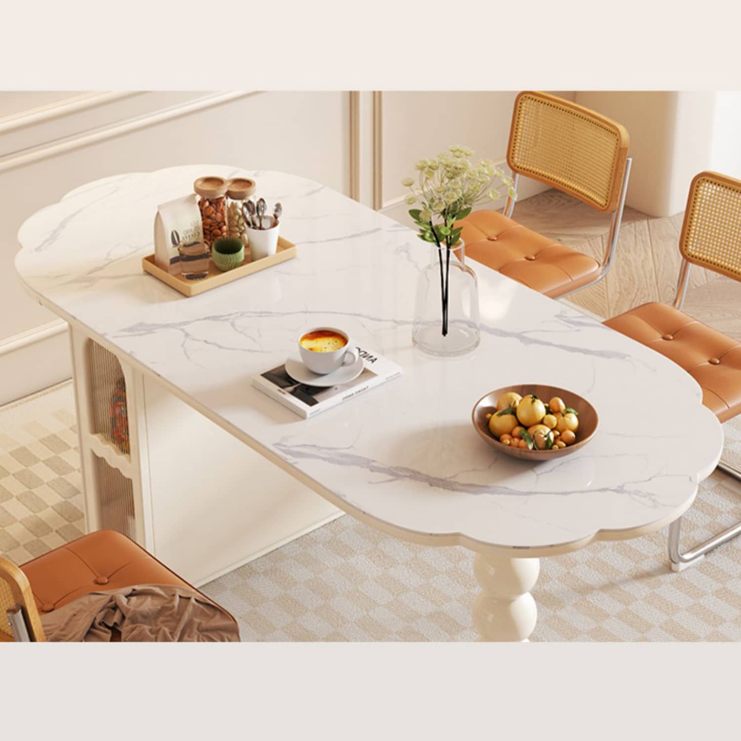 Elegant Beige Dining Table: Solid Wood, Laminated Wood, Sintered Stone & Glass Options fbby-1390
