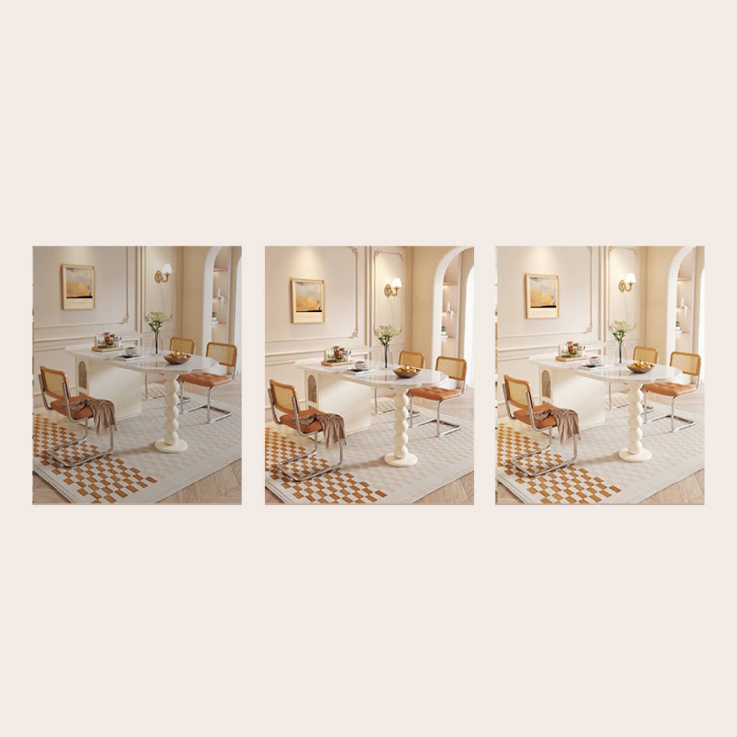 Elegant Beige Dining Table: Solid Wood, Laminated Wood, Sintered Stone & Glass Options fbby-1390