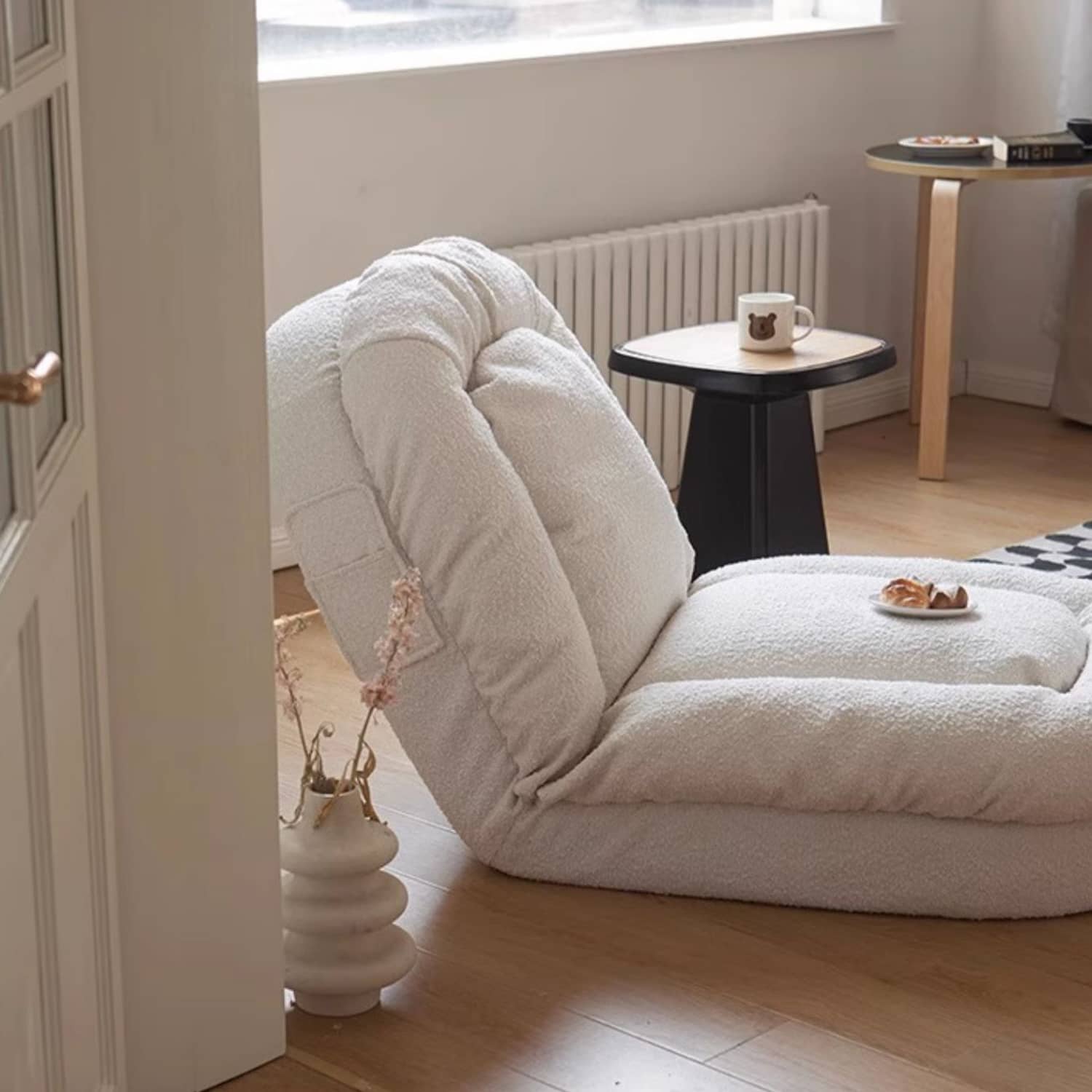 Beige Corduroy Sofa with Black Polyester Down Cushions - Stylish & Comfortable Living Room Essential fbby-1397