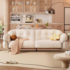 Elegant Beige Cotton Sofa with Pine Wood Frame and Stainless Steel Accents fbby-1403