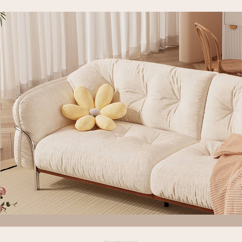 Elegant Beige Cotton Sofa with Pine Wood Frame and Stainless Steel Accents fbby-1403
