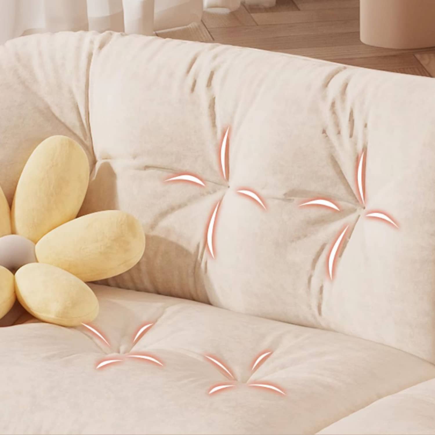 Elegant Beige Cotton Sofa with Pine Wood Frame and Stainless Steel Accents fbby-1403