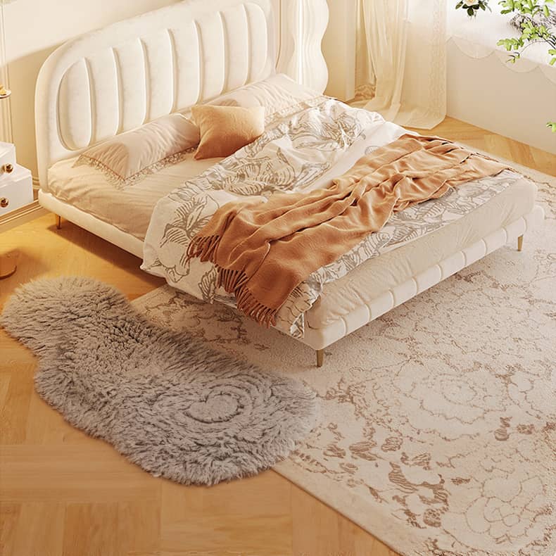 Elegant Beige Cotton Bed Frame with Pine Wood and Stainless Steel Accents fbby-1405