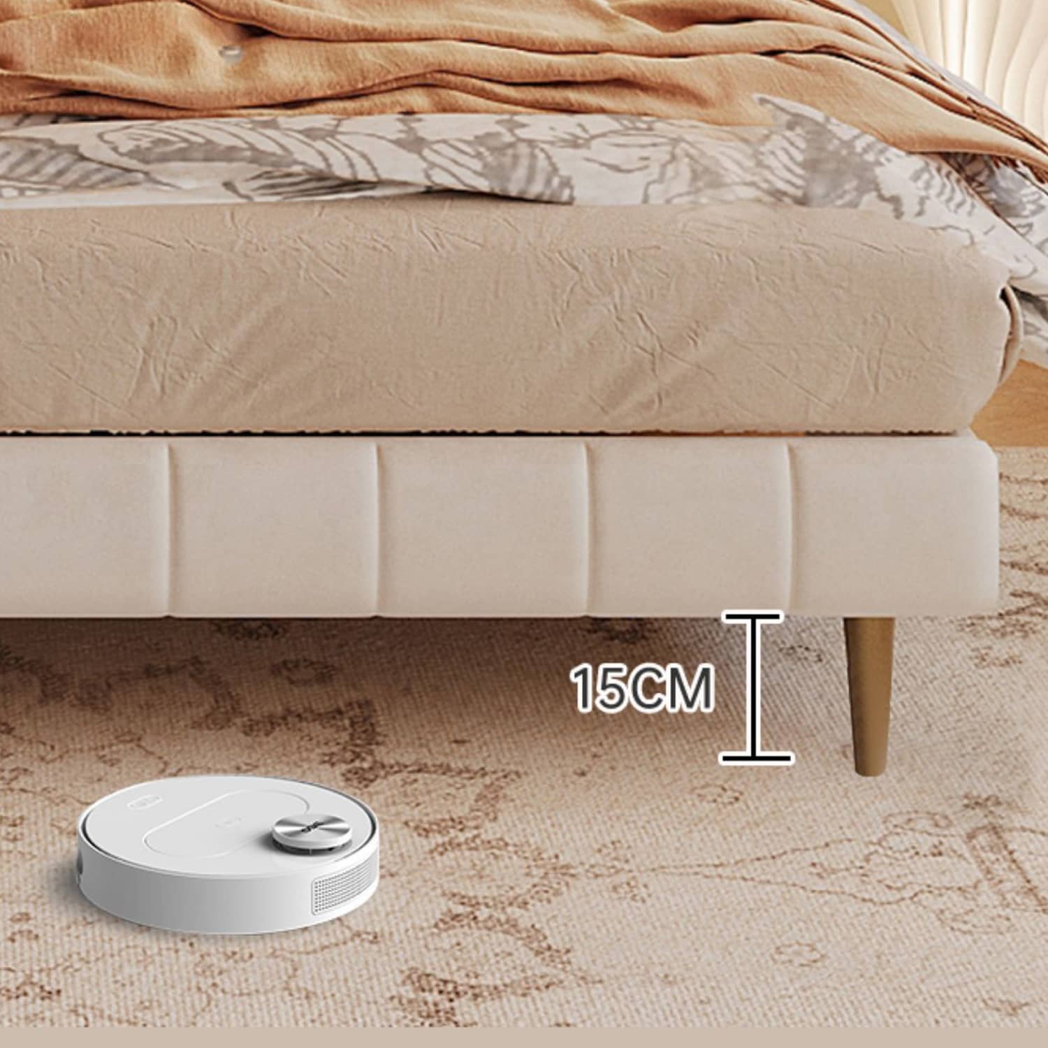 Elegant Beige Cotton Bed Frame with Pine Wood and Stainless Steel Accents fbby-1405