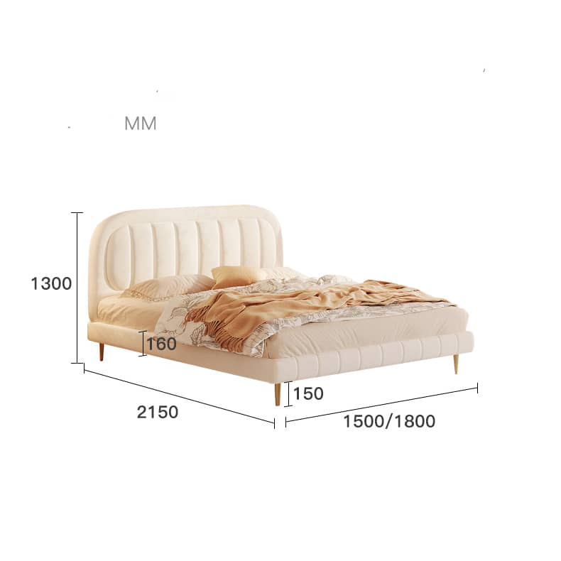Elegant Beige Cotton Bed Frame with Pine Wood and Stainless Steel Accents fbby-1405