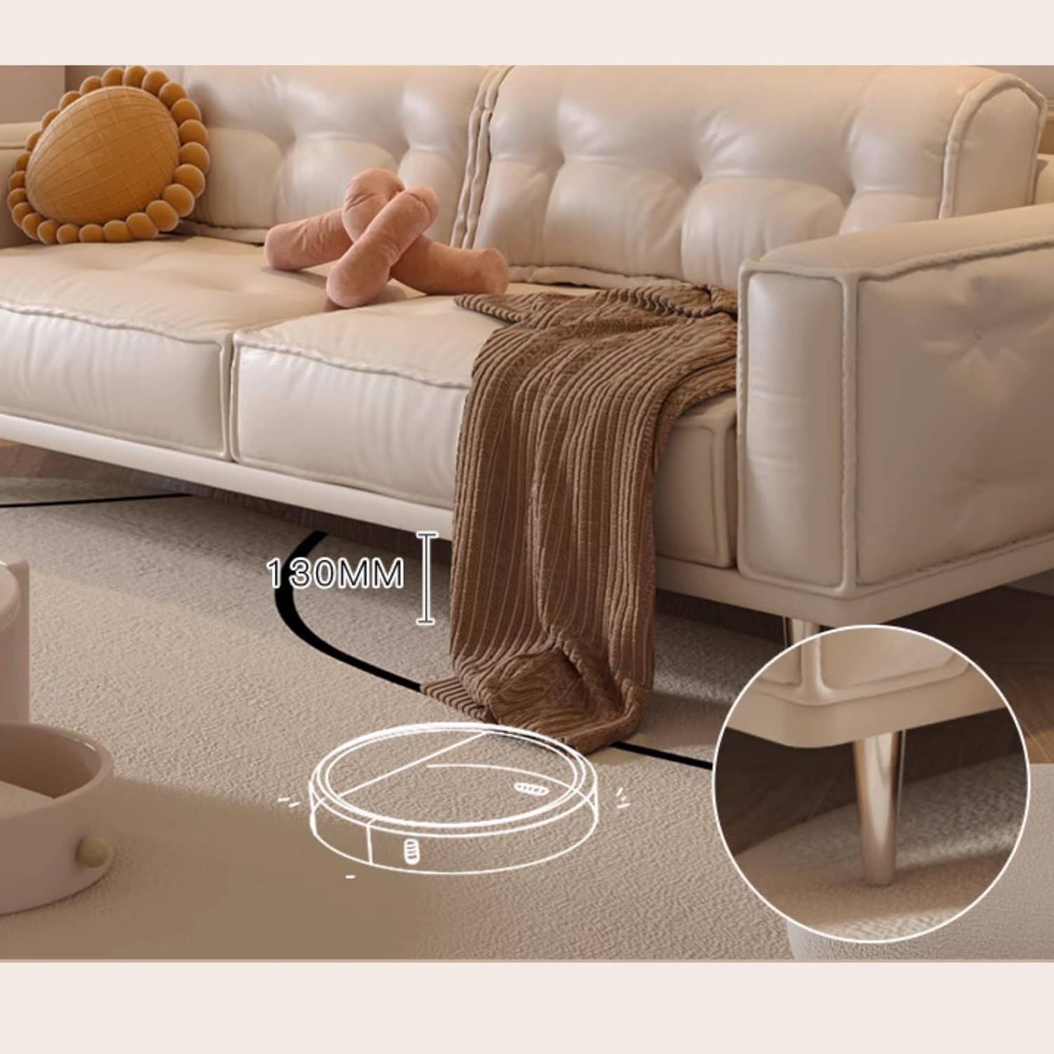 Beige Orange Sofa with Solid Wood Frame and Faux Leather Accents - Modern Design with Stainless Steel Legs fbby-1406