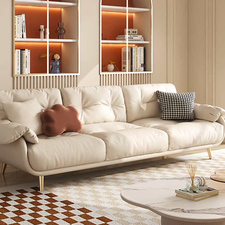 Luxurious Modern Sofa with Beige, Orange, Green, and Brown Accents - Solid Wood Frame and Stainless Steel Details - Premium Down and Cotton Blend Upholstery and Leathaire Finish fbby-1407