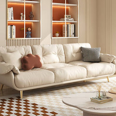 Luxurious Modern Sofa with Beige, Orange, Green, and Brown Accents - Solid Wood Frame and Stainless Steel Details - Premium Down and Cotton Blend Upholstery and Leathaire Finish fbby-1407
