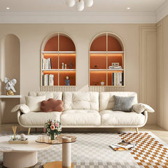 Luxurious Modern Sofa with Beige, Orange, Green, and Brown Accents - Solid Wood Frame and Stainless Steel Details - Premium Down and Cotton Blend Upholstery and Leathaire Finish fbby-1407