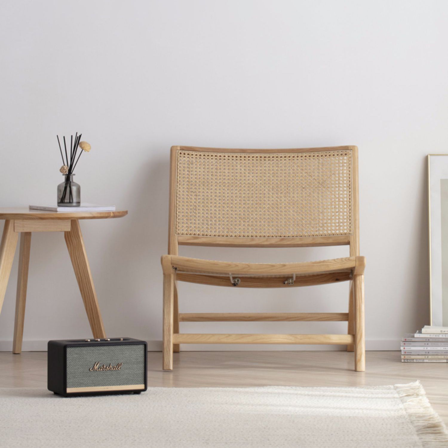 Stylish Ash Wood & Rattan Chair - Natural Wood Accent fcf-1469