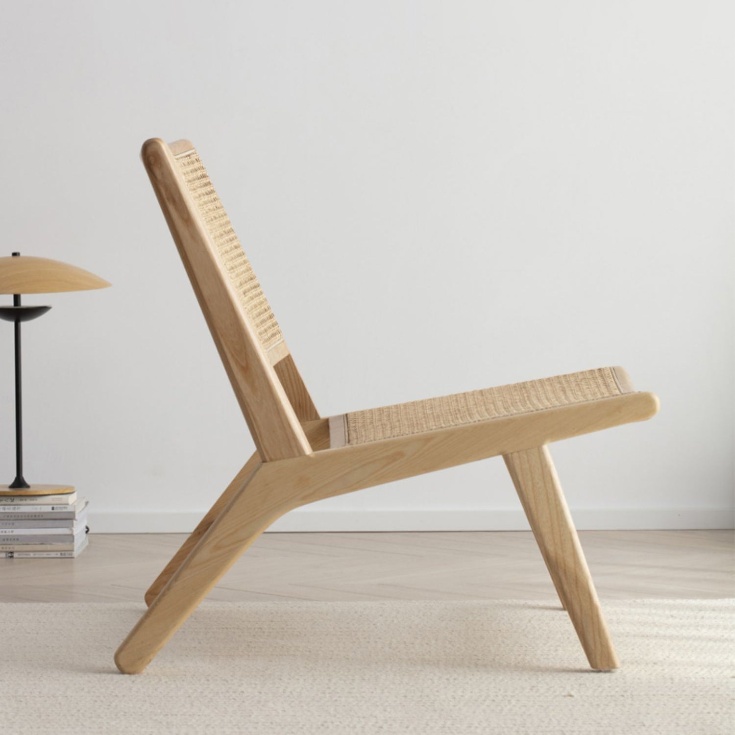 Stylish Ash Wood & Rattan Chair - Natural Wood Accent fcf-1469