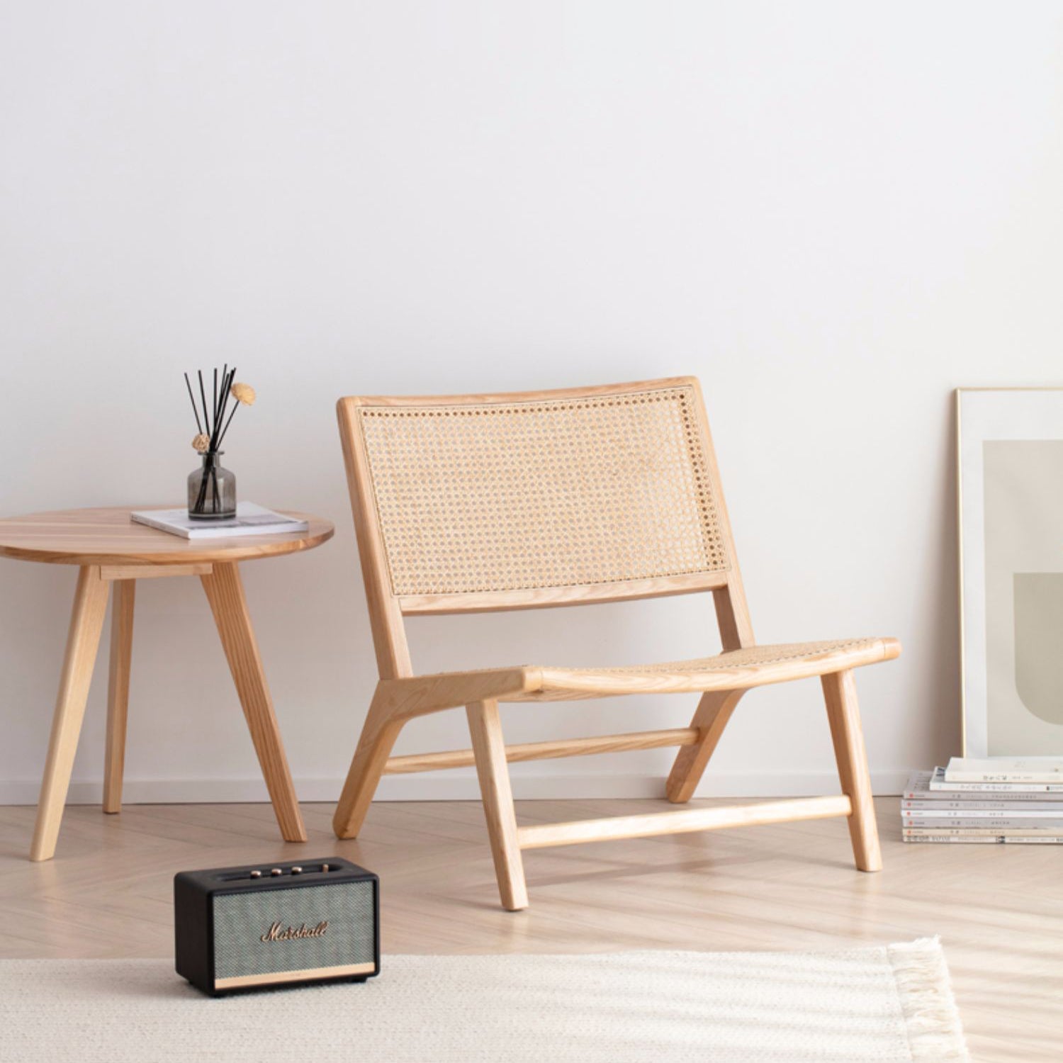 Stylish Ash Wood & Rattan Chair - Natural Wood Accent fcf-1469
