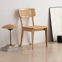 Elegant Brown Ash Wood Chair with Stylish Rattan Accents fcf-1472