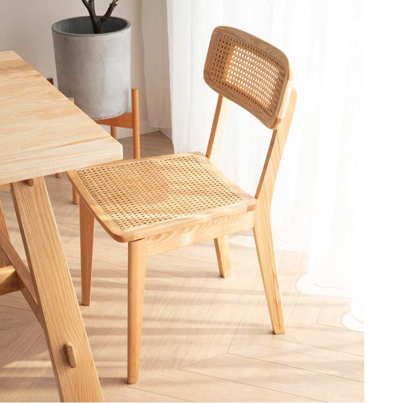 Elegant Brown Ash Wood Chair with Stylish Rattan Accents fcf-1472