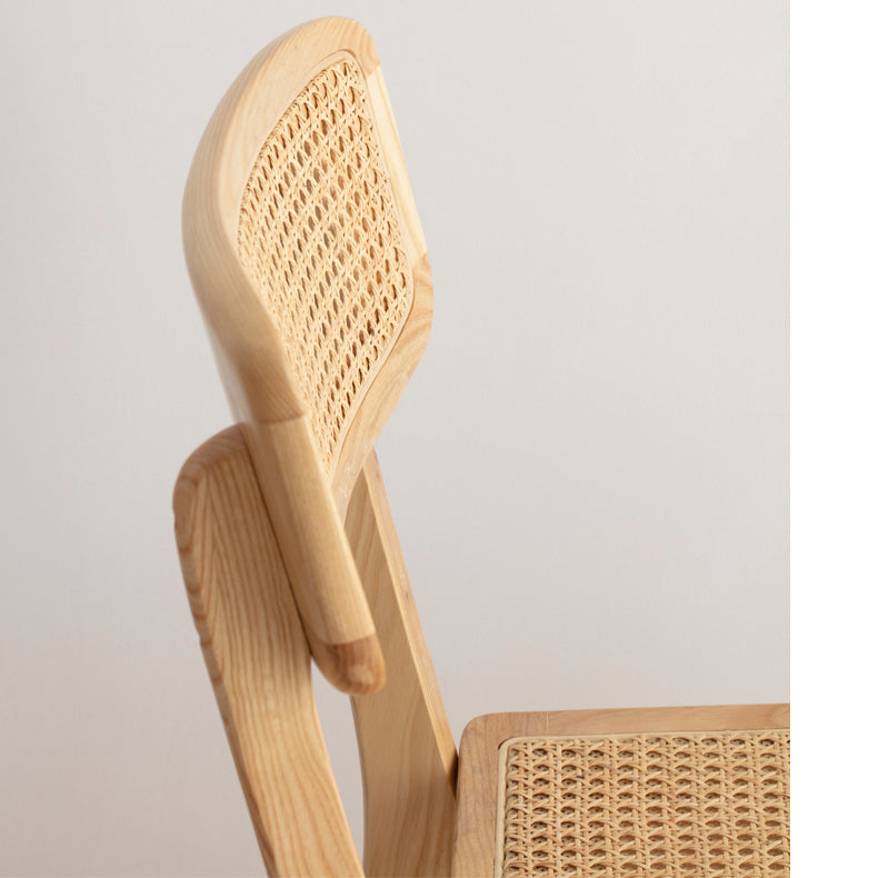 Elegant Brown Ash Wood Chair with Stylish Rattan Accents fcf-1472