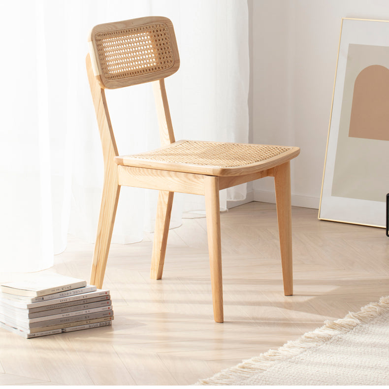 Elegant Brown Ash Wood Chair with Stylish Rattan Accents fcf-1472